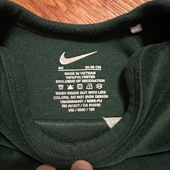 Nike Dark Green Velour Baby Long Sleeve Bodysuit & Pants Set 6 Months - Picture 5 of 6